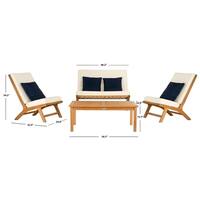 Safavieh Outdoor Living Chaston White/ Navy Blue 4 Pc Living Set With Accent Pillows