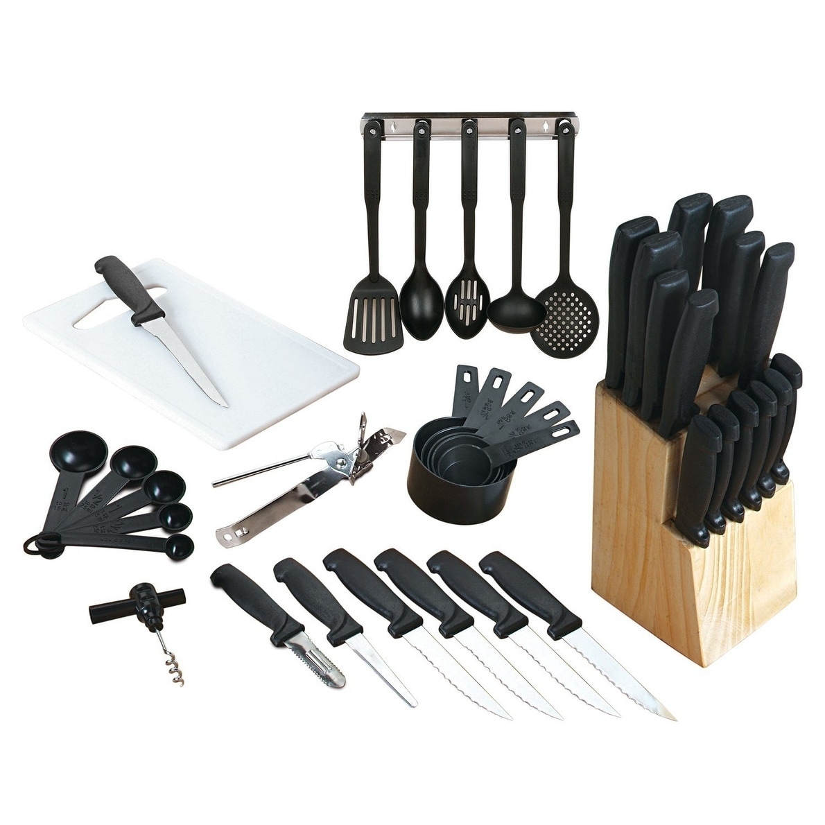 29-Piece Chef's Kitchen Knife Set w/Block - Stainless Steel Cutlery Set and  Nylon Kitchen Utensils