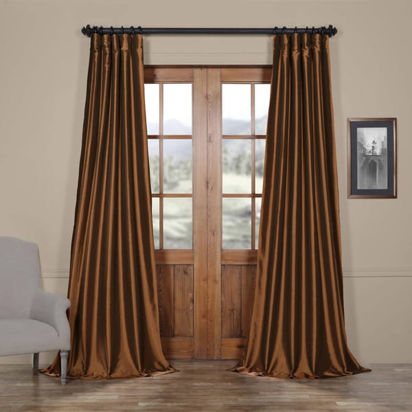 Exclusive Fabrics Copper Brown Faux Silk Taffeta Curtain Panel 108" L