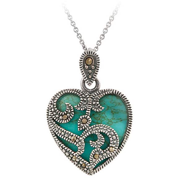 Glitzy Rocks Sterling Silver Marcasite and Gemstone Heart Necklace
