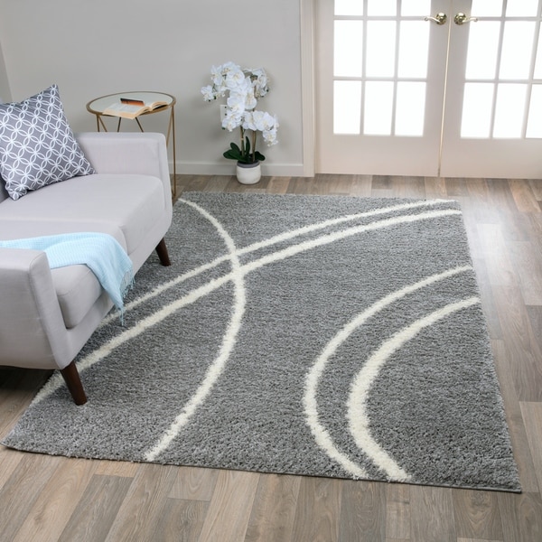 Porch & Den Rampart Soft Stripe Grey White Indoor Shag Area Rug - 7'10 x 10