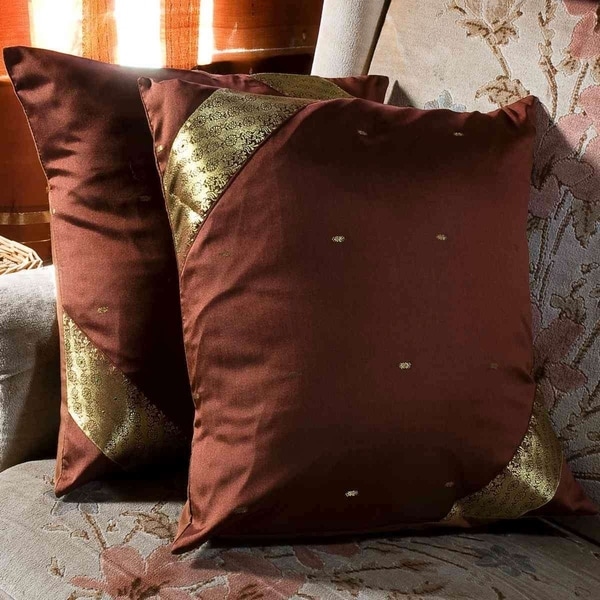 Brown-Decorative handcrafted Cushion Cover, Throw Pillow case Euro Sham-6 Sizes