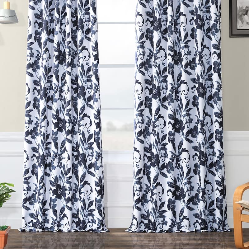 Exclusive Fabrics Hibiscus Blue Room Darkening Curtain Panel Pair (2 Panels)