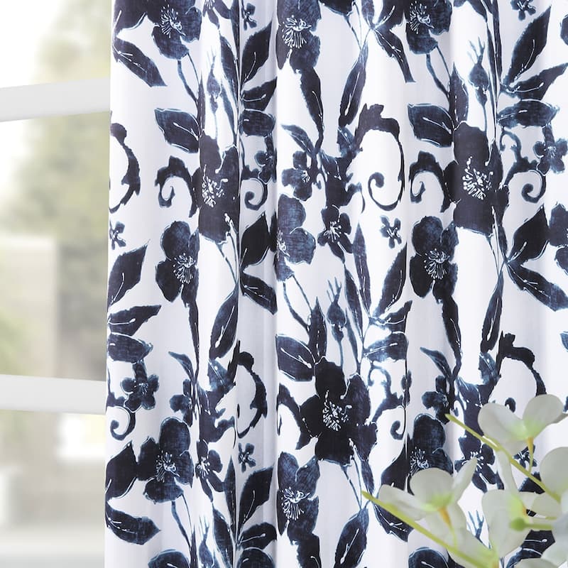 Exclusive Fabrics Hibiscus Blue Room Darkening Curtain Panel Pair (2 Panels)