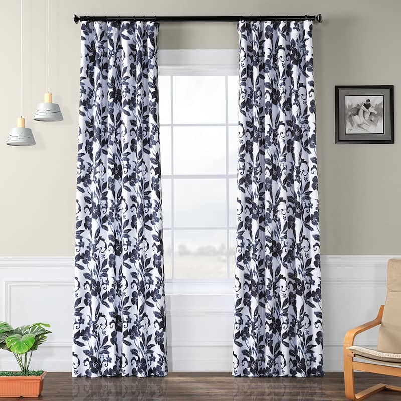 Exclusive Fabrics Hibiscus Blue Room Darkening Curtain Panel Pair (2 Panels) - 50 X 84 - Hibiscus Blue