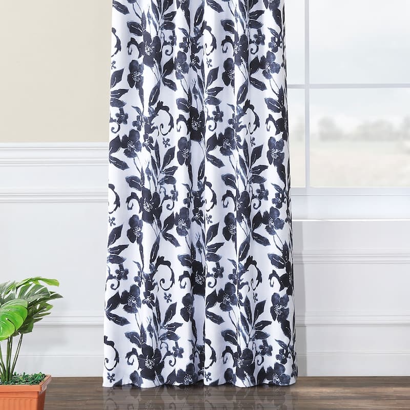 Exclusive Fabrics Hibiscus Blue Room Darkening Curtain Panel Pair (2 Panels)