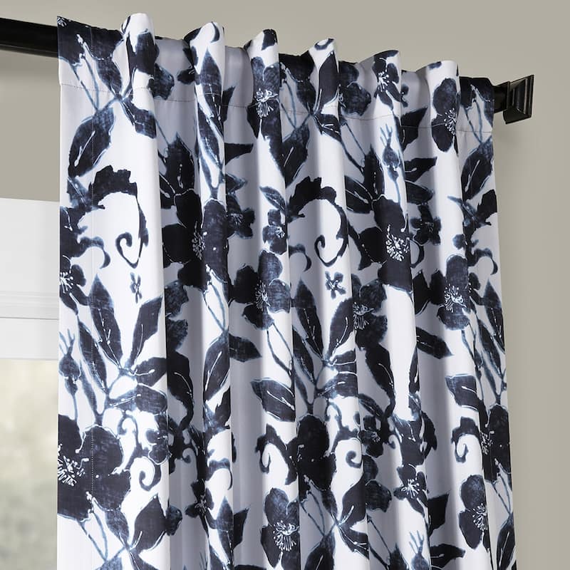 Exclusive Fabrics Hibiscus Blue Room Darkening Curtain Panel Pair (2 Panels)