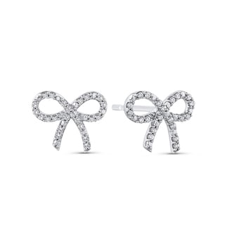 Shop Miadora 10k White Gold Diamond Accent Bow Earrings - Overstock ...