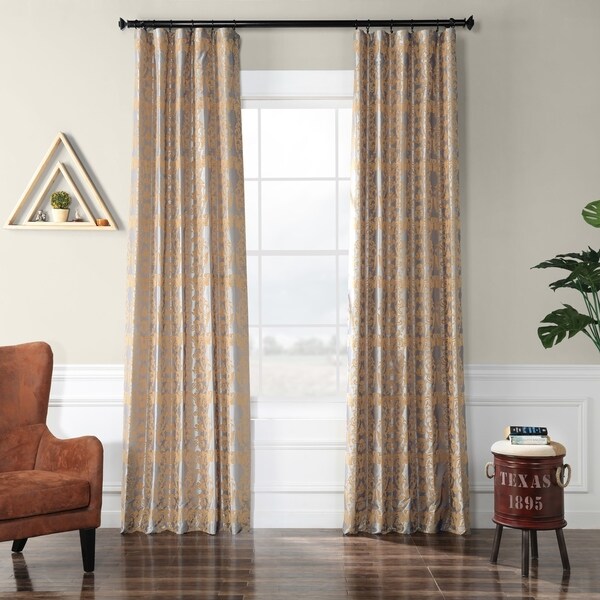 Exclusive Fabrics Firenze Silver & Gold Flocked Faux Silk Curtain