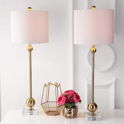 Hollis 34" Metal LED Table Lamp, Brass with Crystal Base (Set of 2) by JONATHAN Y