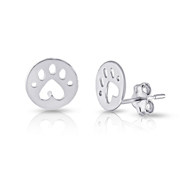 925 Sterling Silver Paw Print Stud Earrings