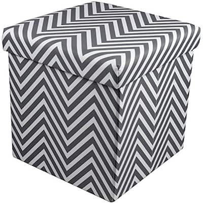 Chevron Storage Ottoman Cube – Foldable/Collapsible with Lid Cover (Small-Ottoman, Gray)