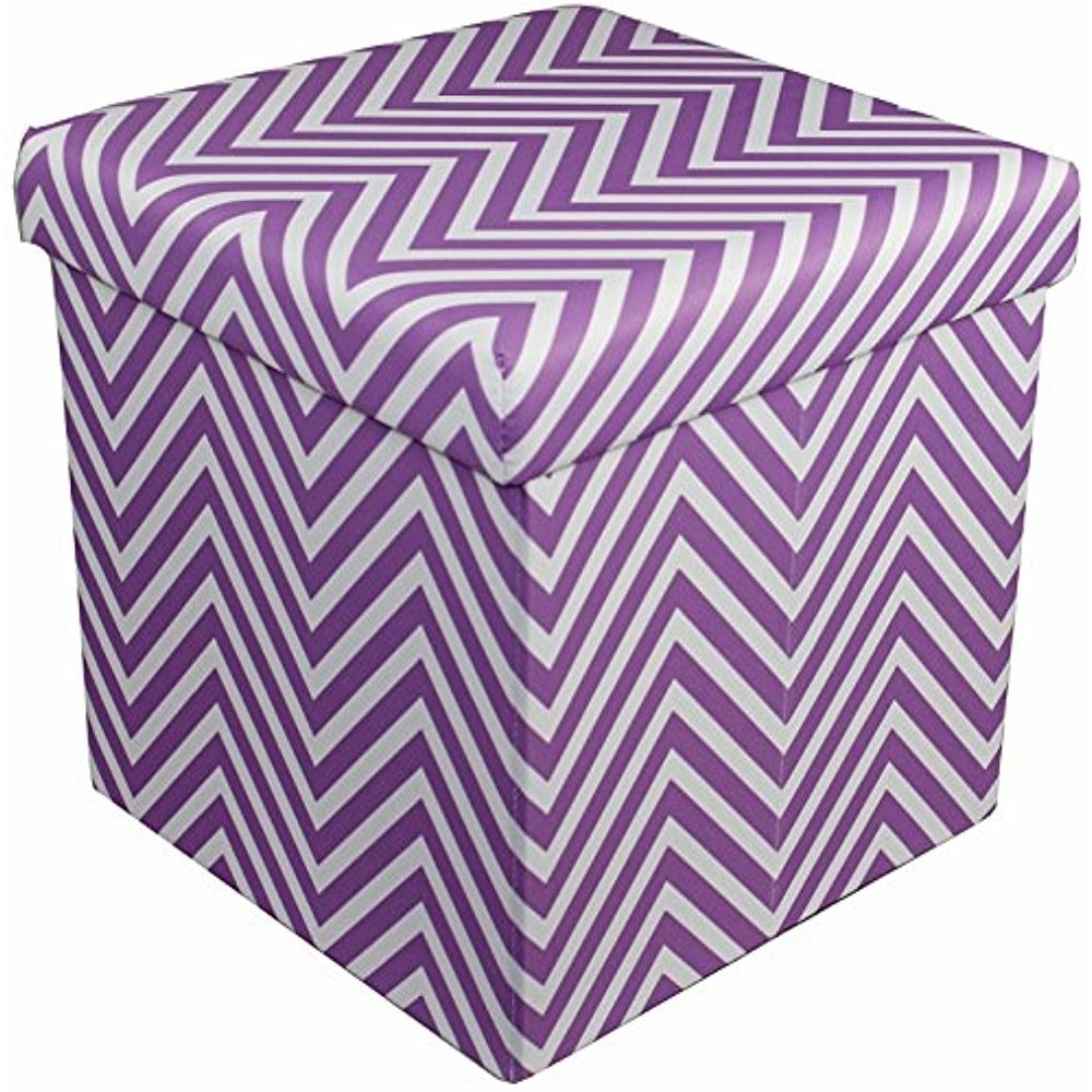 Chevron Storage Ottoman Cube – Foldable/Collapsible with Lid Cover (Small-Ottoman, Purple)
