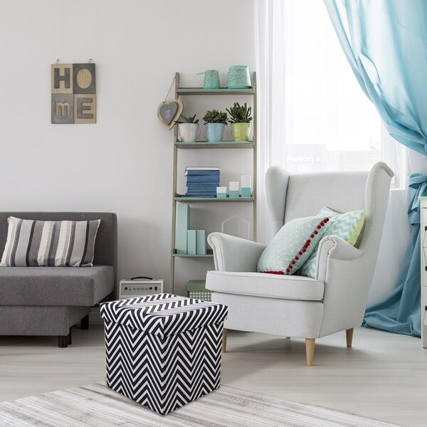 Sorbus Chevron Foldable/ Collapsible Storage Ottoman Cube Chevron Black 