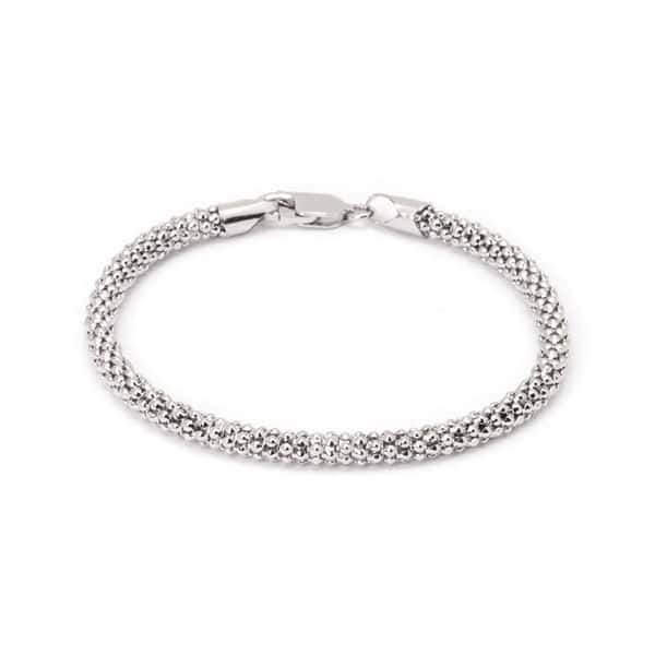 slide 1 of 5, Pori Jewelers 18K White Gold ptd Sterling Silver Textured Coreana Chain Bracelet - strand