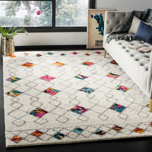 Safavieh Fiesta Shag Cream/ Multi Rug - 5'1" x 7'6"