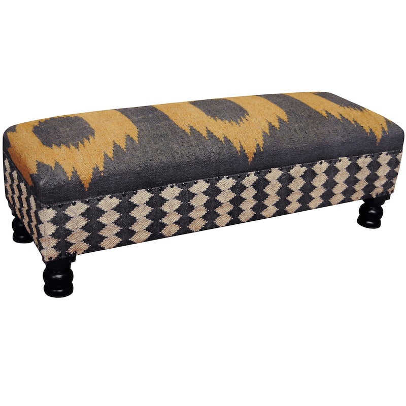 Handmade Tribal Kilim Upholstered Bench (India) - 48" L x 15" W x 15" H