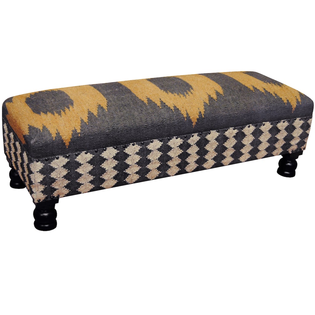 Handmade Tribal Kilim Upholstered Bench (India) - 48" L x 15" W x 15" H