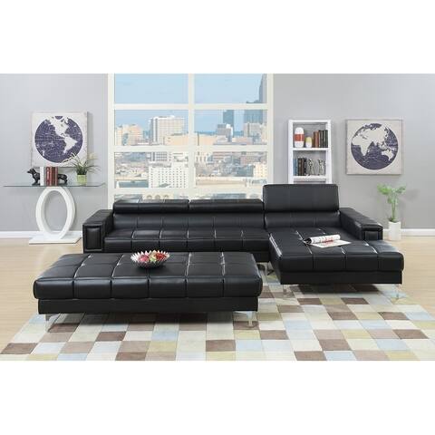 Bobkona Hayden Bonded Leather 2-Pcs Sectional Sofa Loveseat with Adjustable Back. Ottoman included