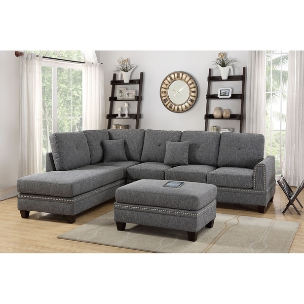 Bobkona Bandele Cotton Blend Polyfabric Sectional with ottoman set.
