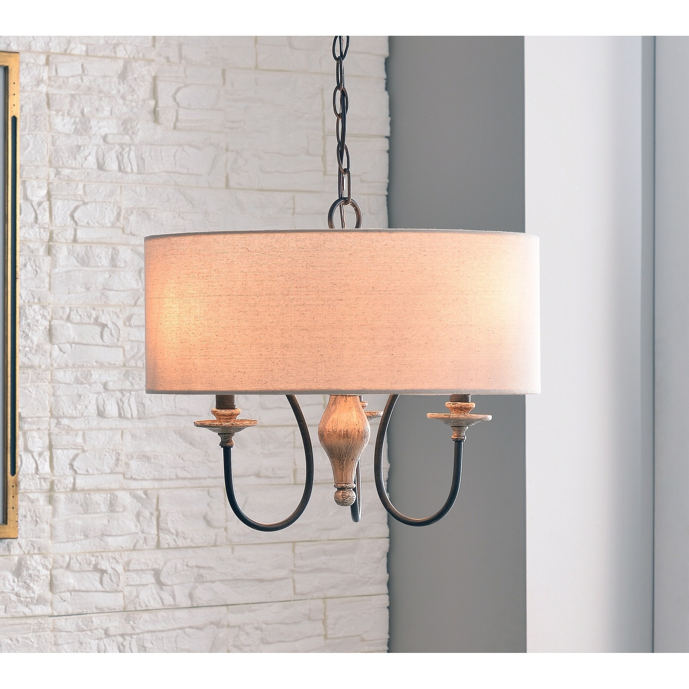 Ellie Weathered White 3 Light Drum Chandelier - Chandeliers For Bedrooms by Overstock.com