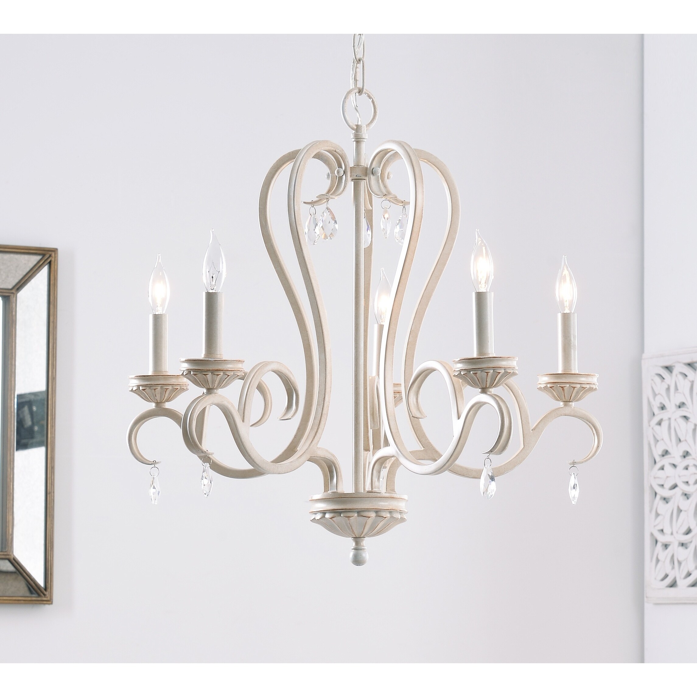 Nicola Weathered White 5 Light Chandelier - Chandeliers For Bedrooms by Overstock.com