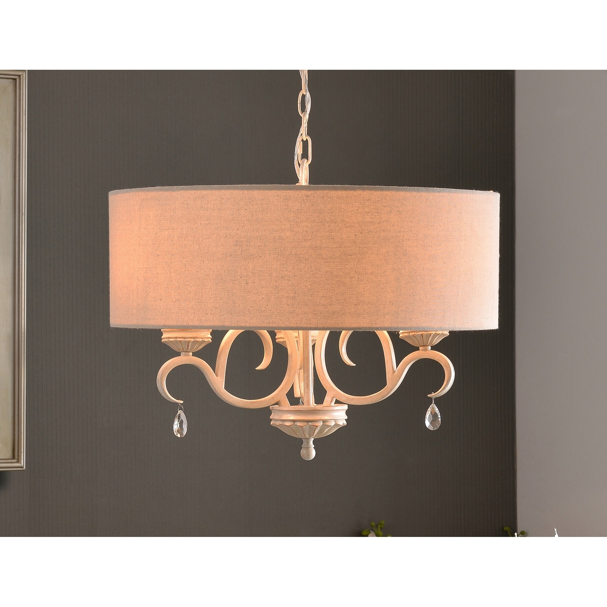 Nicola Weathered White 3 Light Drum Chandelier - Chandeliers For Bedrooms by Overstock.com