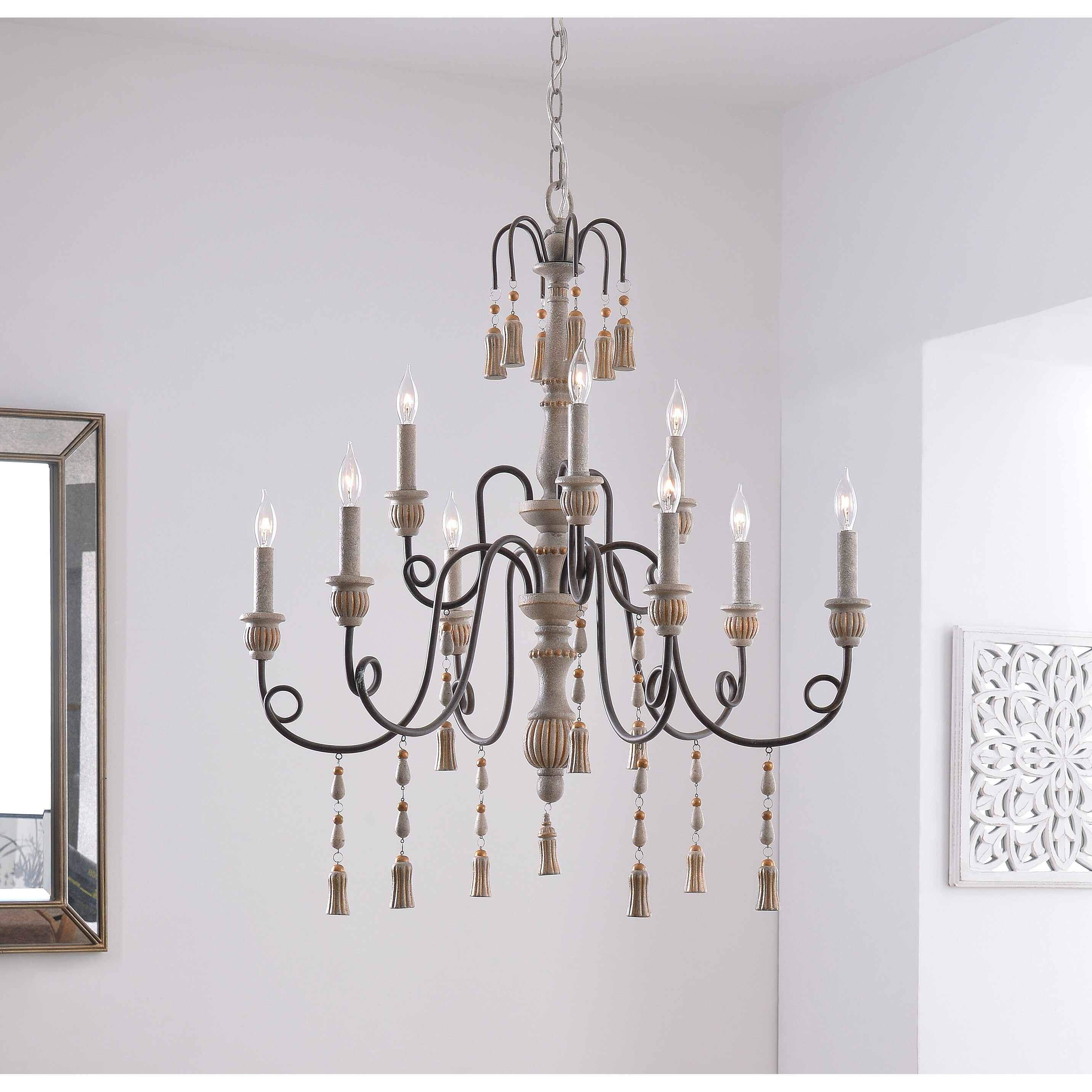 Burke Weathered White 9 Light Chandelier - Chandeliers For Bedrooms by Overstock.com