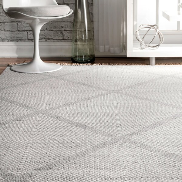 nuLOOM Hand Made Contemporary Geometric Trellis Wool Area Rug in Grey and White 