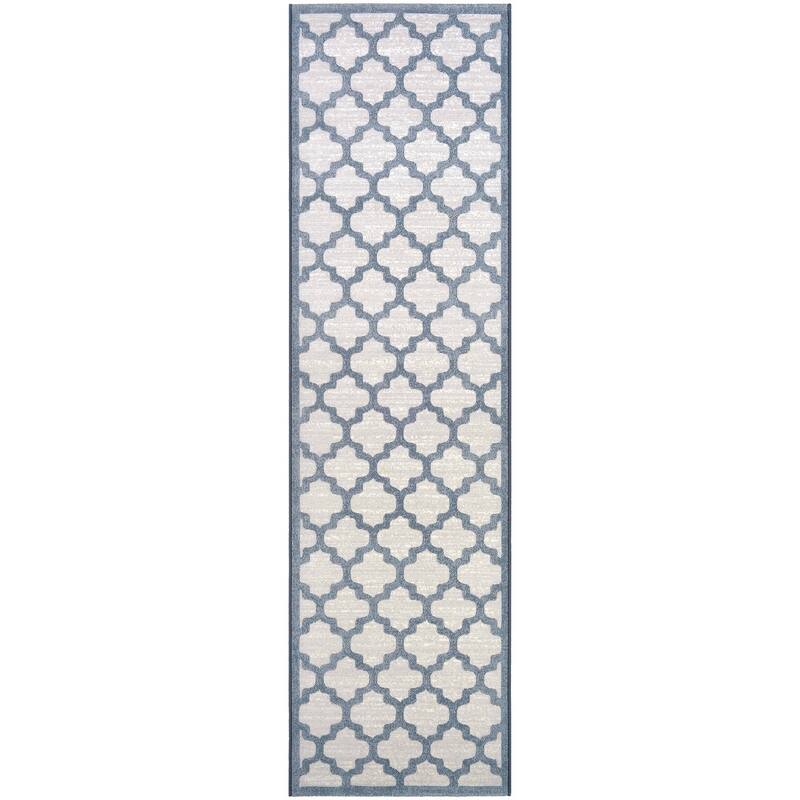 Sundance Quatrefoil Cream- Slate Blue Area Rug