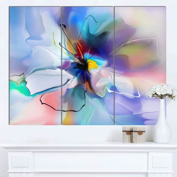 Designart 'Abstract Creative Blue Flower' Extra Large Floral Wall Art ...