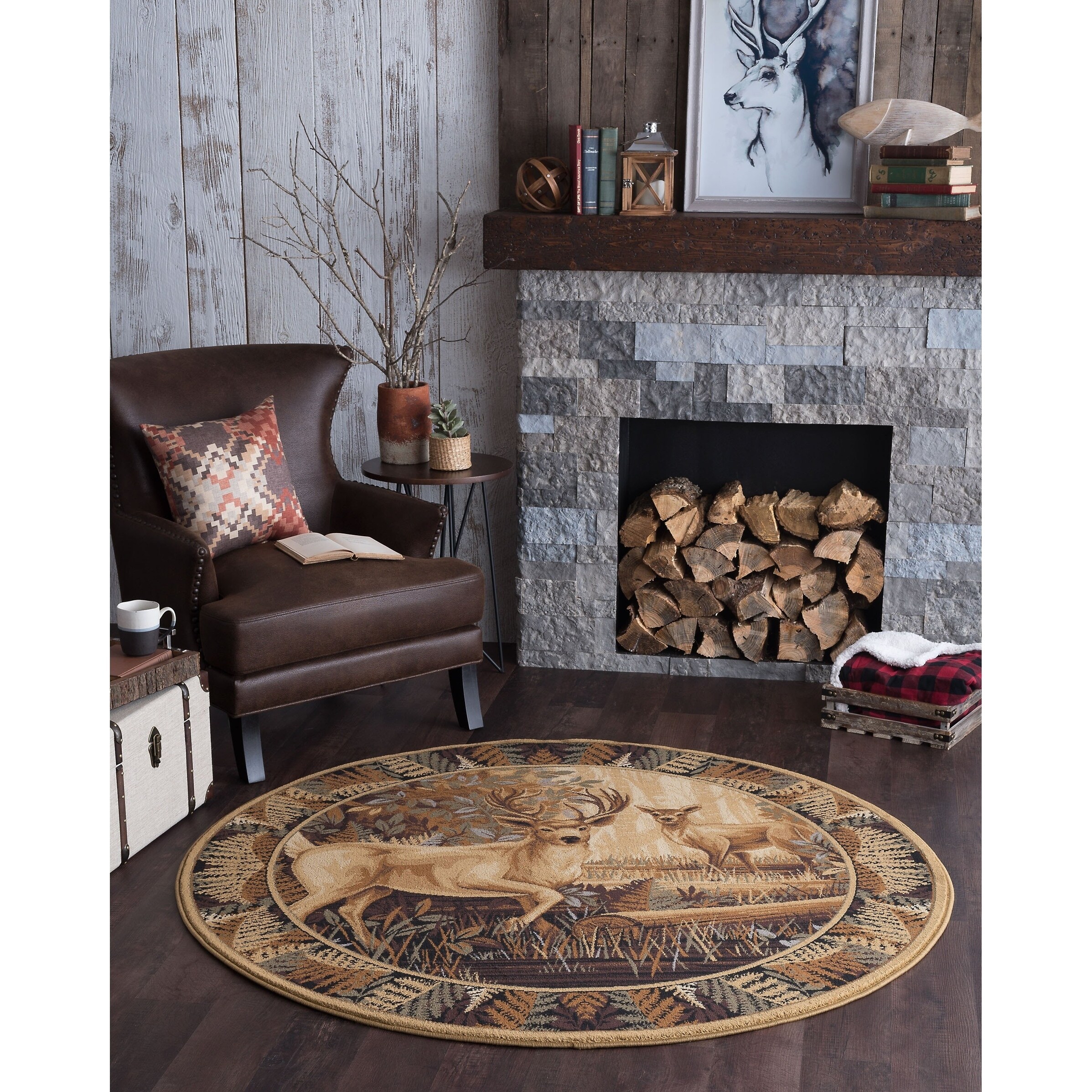 Shop Alise Rugs Natural Lodge Novelty Lodge Round Area Rug 7 10 X 7 10 On Sale Free Shipping Today Overstock 18734775