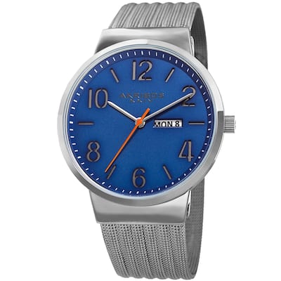 Akribos XXIV Men's Date Stencil Style Silver-Tone Mesh Bracelet Watch