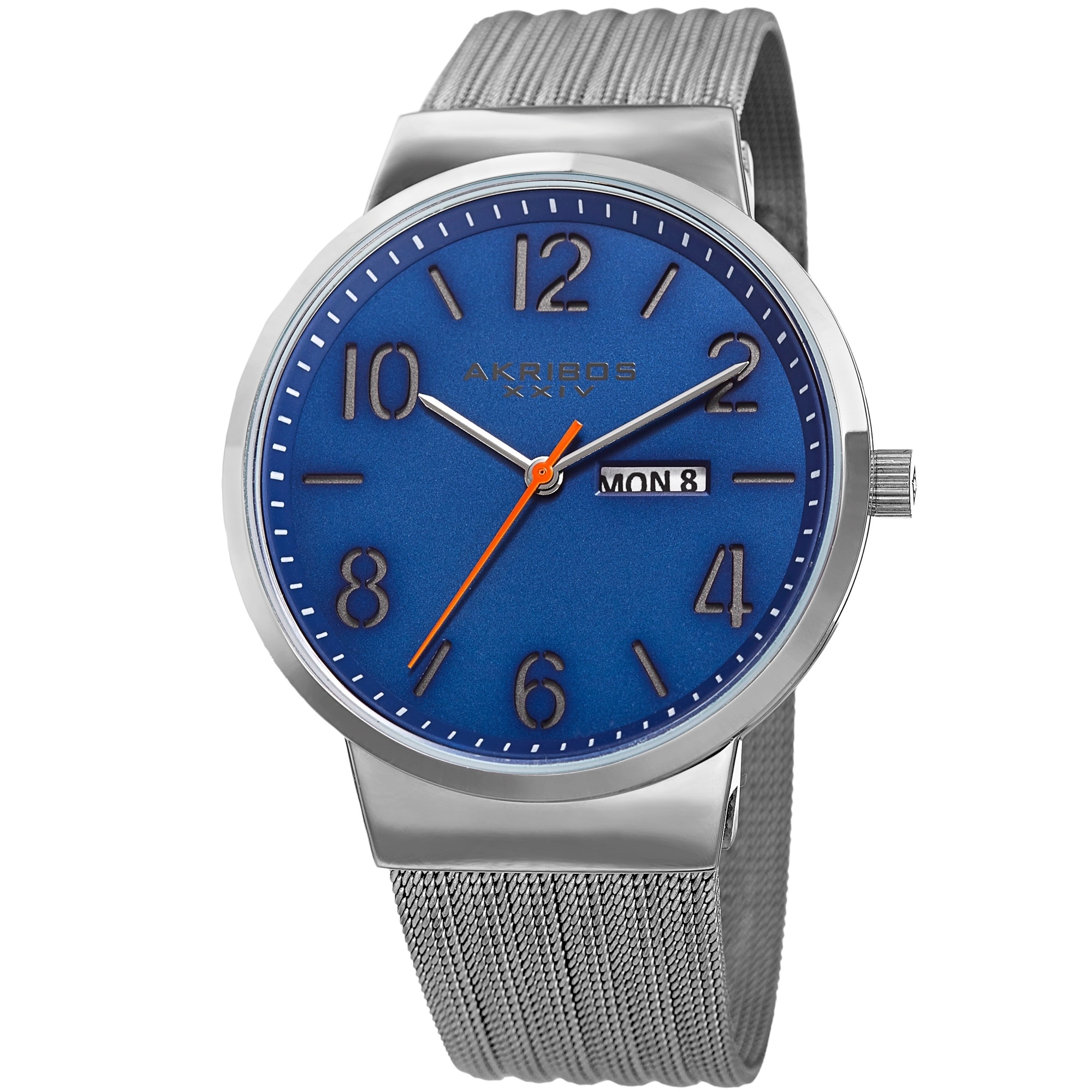 Akribos XXIV Men's Date Stencil Style Silver-Tone Mesh Bracelet Watch