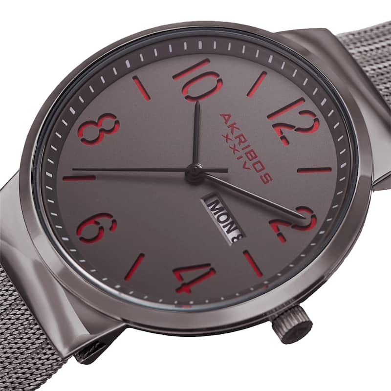Akribos XXIV Men's Date Stencil Style Gray Mesh Bracelet Watch
