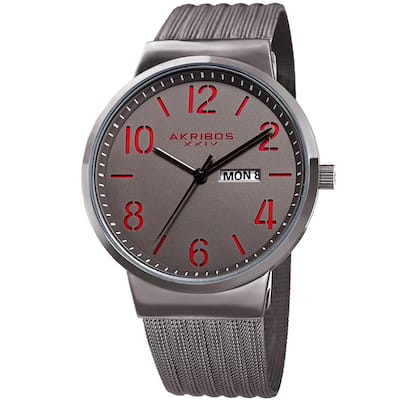 Akribos XXIV Men's Date Stencil Style Gray Mesh Bracelet Watch