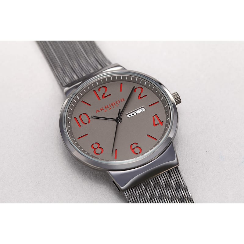 Akribos XXIV Men's Date Stencil Style Gray Mesh Bracelet Watch
