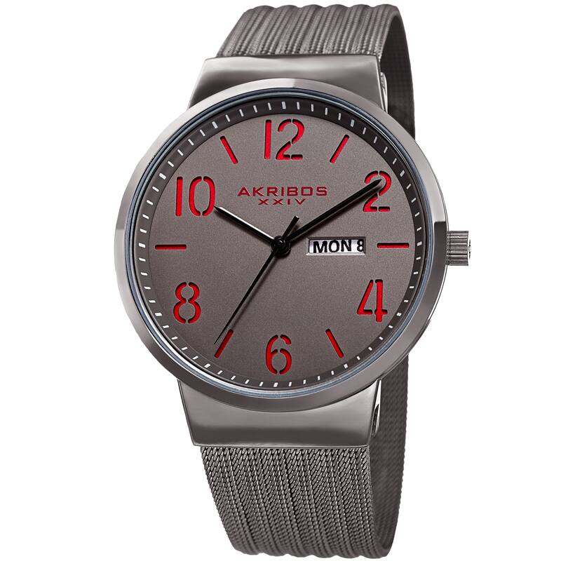 Akribos XXIV Men's Date Stencil Style Gray Mesh Bracelet Watch