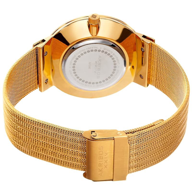 Akribos XXIV Men's Date Stencil Style Gold-Tone Mesh Bracelet Watch
