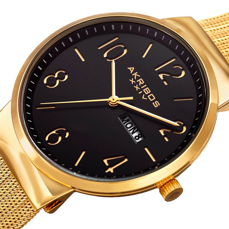 Akribos XXIV Men's Date Stencil Style Gold-Tone Mesh Bracelet Watch