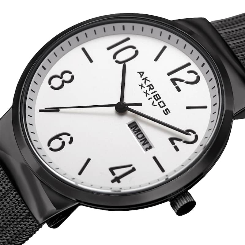 Akribos XXIV Men's Date Stencil Style Black Mesh Bracelet Watch