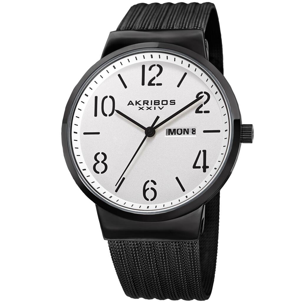 Akribos XXIV Men's Date Stencil Style Black Mesh Bracelet Watch