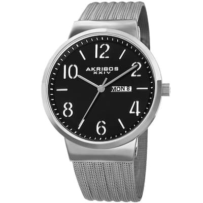 Akribos XXIV Men's Date Stencil Style Silver-Tone Mesh Bracelet Watch