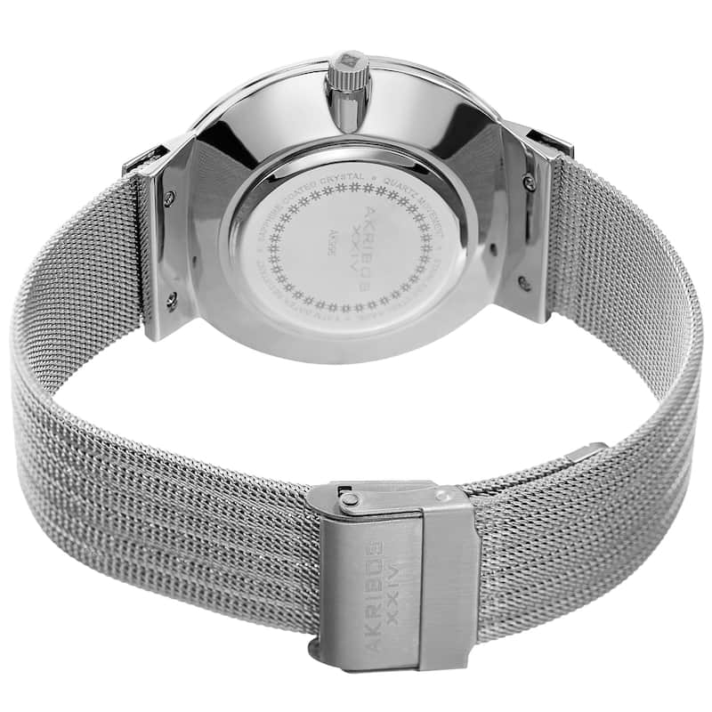 Akribos XXIV Men's Date Stencil Style Silver-Tone Mesh Bracelet Watch