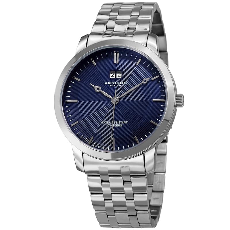 Akribos XXIV Men's Quartz Stamped Sunray Dial Silver-Tone Bracelet Watch