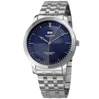 Akribos XXIV Men's Quartz Stamped Sunray Dial Silver-Tone Bracelet Watch