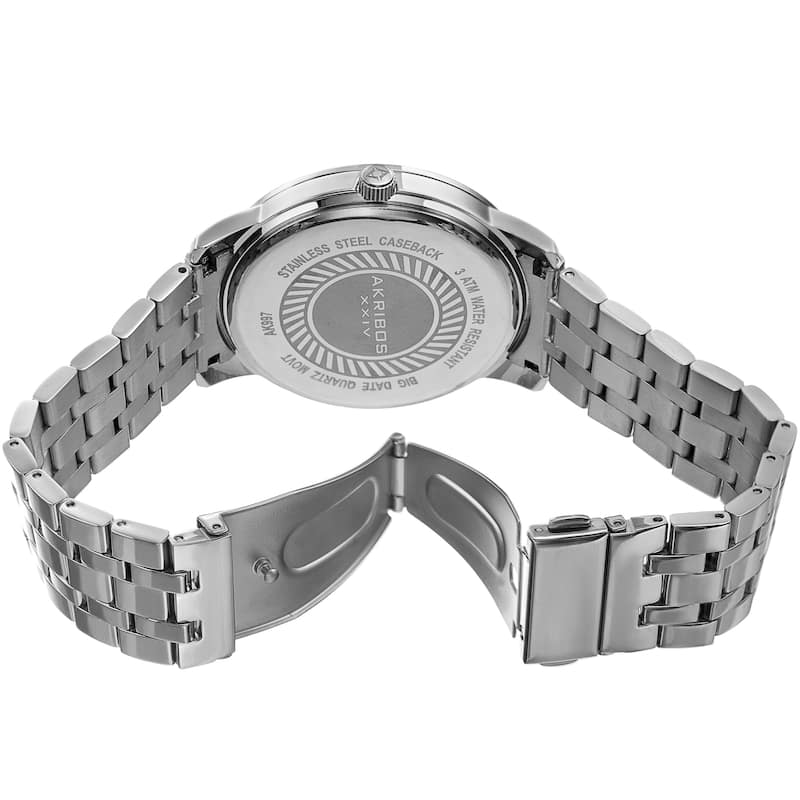 Akribos XXIV Men's Quartz Stamped Sunray Dial Silver-Tone Bracelet Watch