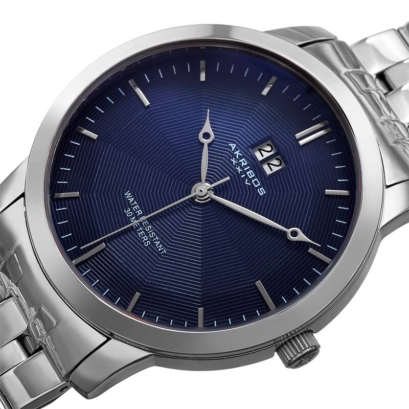 Akribos XXIV Men's Quartz Stamped Sunray Dial Silver-Tone Bracelet Watch