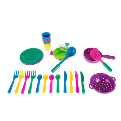 Kids Play Dish Set, 27 Piece Tableware Dish Set with Dish Drainer –by Hey! Play!