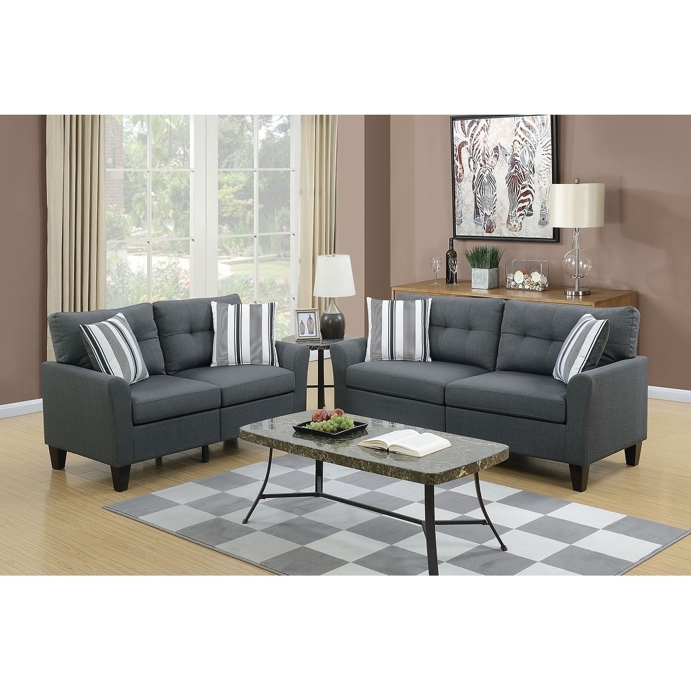 Bobkona Dreka Glossy Polyfabric 2 Piece Sofa and Loveseat Set 